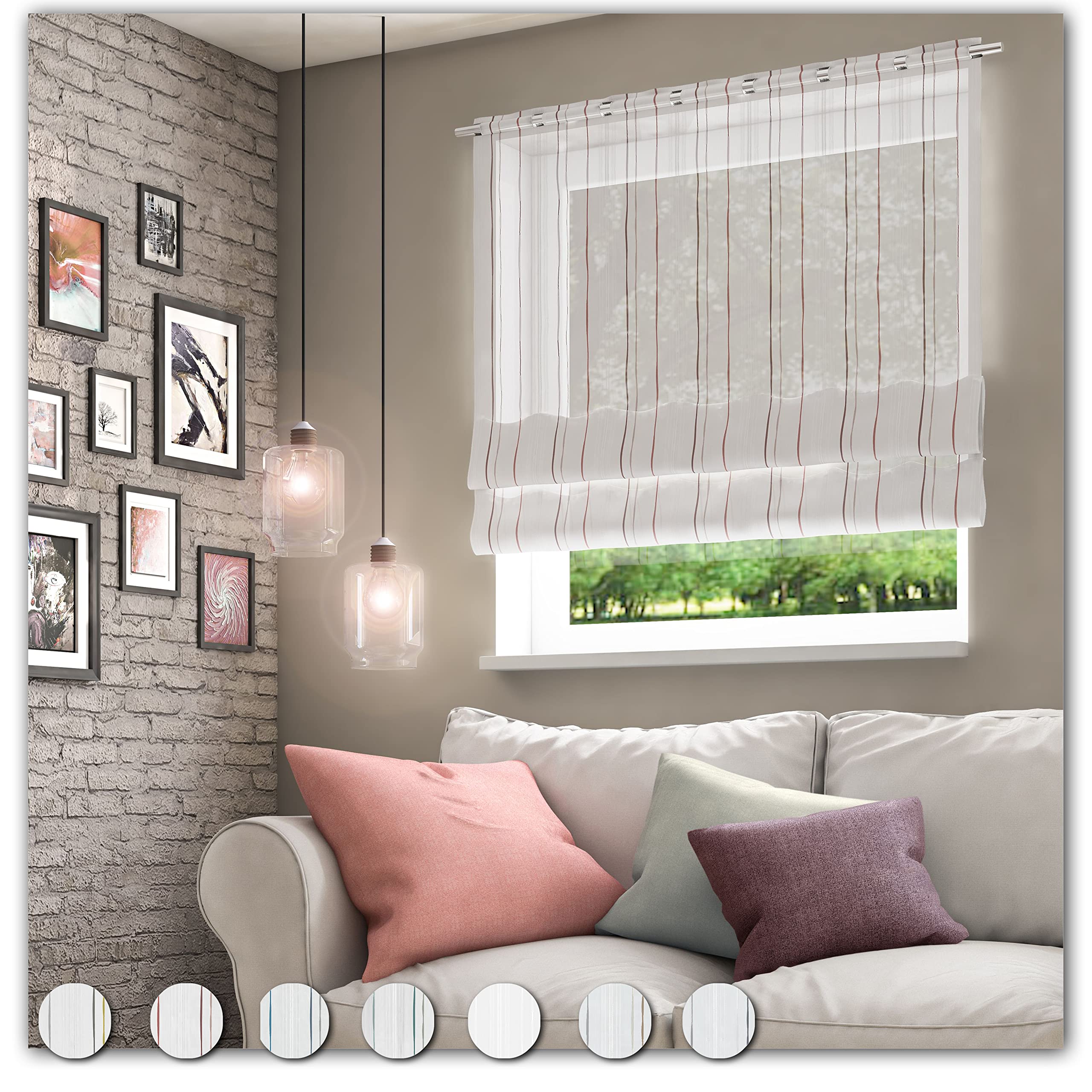 Neutex for you! Pascal Clip-Rollo mit Stangendurchzug, Vorhang, Gardine, Halbtransparent, 150 x 115 cm (H/B), 484568, Made in Europe, Oeko-Tex Standard 100, wollweiß-rot