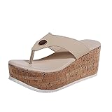 Flip-Flops für Damen, Meer, hohe Hausschuhe für Mädchen, Sommer, Damen, geschlossen, mit Keilabsatz, Strandsandalen, Schwimmbad, Hausschuhe für Wandern, im Freien, Meer, beige, 38 EU