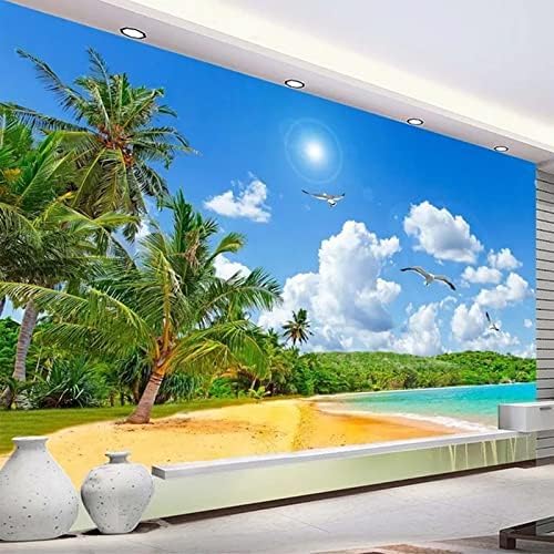 Strand Meerblick Kokosnussbaum Landschaft 3D Tapeten Wanddekoration Fototapete Sofas Wohnzimmer Wandbild Schlafzimmer-300cm×210cm