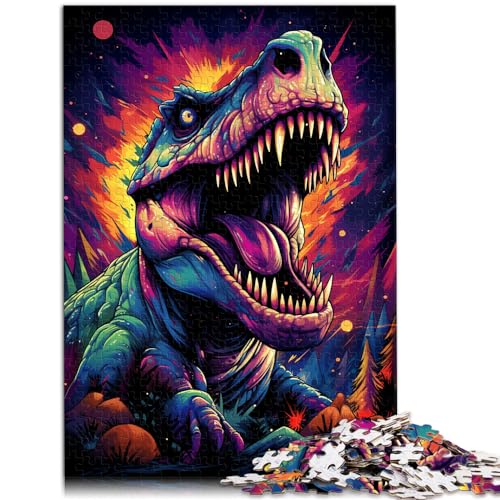 Spielzeug-Puzzle „Die farbenfrohe Psychedelie der Dinosaurier in der Sternennacht“ 1000-teiliges Puzzle für Erwachsene aus Holz, Puzzle zum Verschenken, 1000 Teile (50 x 75 cm)