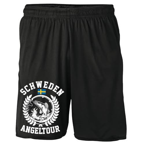 UGLYSHIRT Schweden Angeltour Shorts | Angler Hose Angel Fishing Skandinavien Urlaub Fischer Kurze Hose | Schwarz M1 (XL)