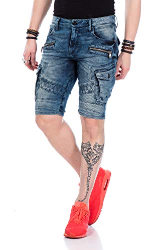 Cipo & Baxx Herren Jeansshorts Kurze Hose Denim Pants Cargo Bermuda Capri Shorts Baumwolle CK178 Blau W31