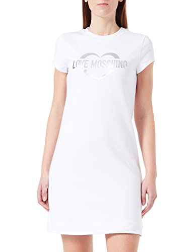 Love Moschino Women's Slim fit A-line Short-Sleeved Dress, Optical White, 46