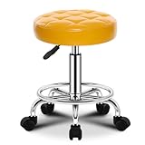 ZHOUXIAO PU Leder Rund Rolling Stool Shop Bar Hocker mit Rädern, Schwenkhöhenanpassung Rollinghocker mit Rädern Spa -Zeichnungs Salon Tattoo Office Massage Stuhl Kissen Yellow