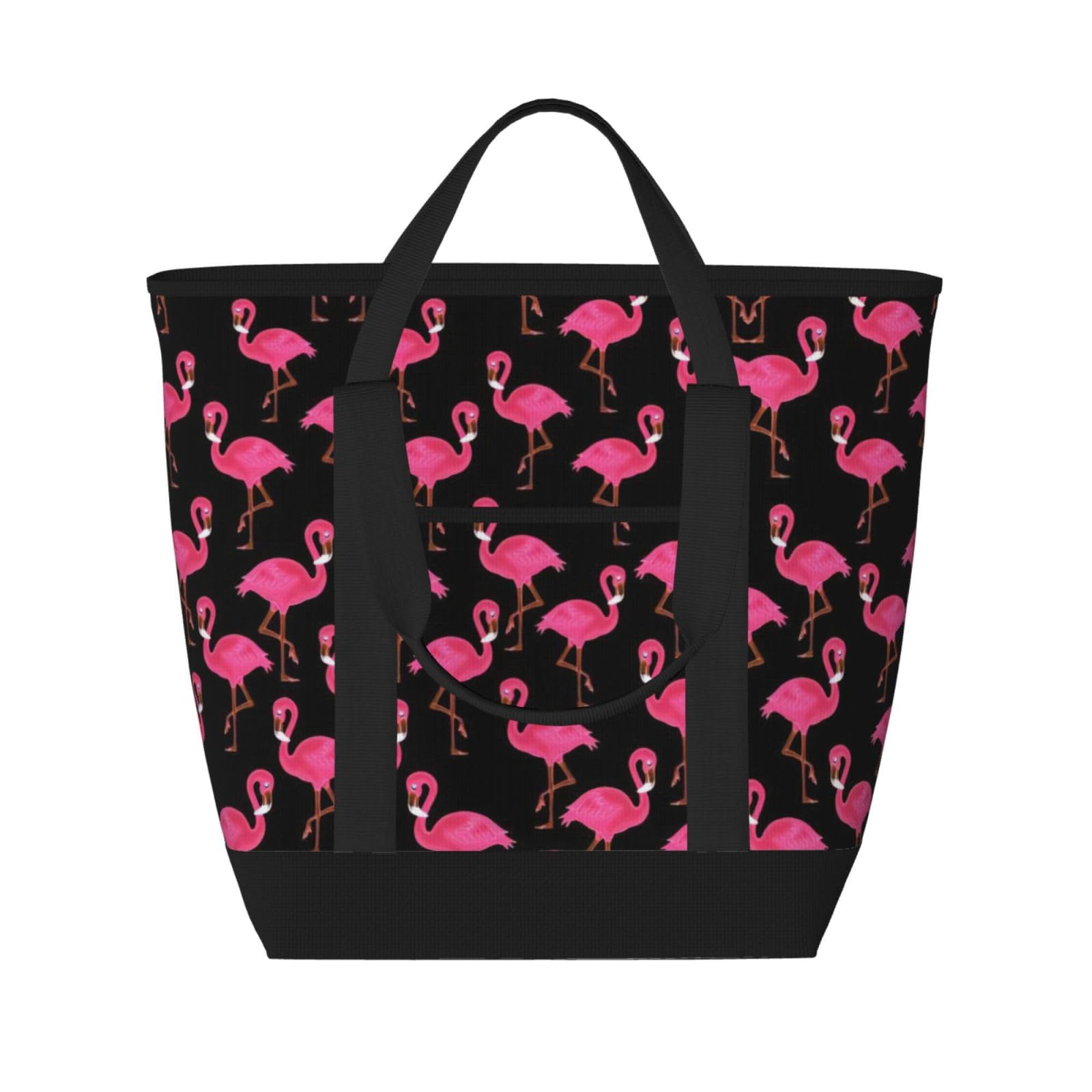 YQxwJL Einkaufstasche mit niedlichem Flamingo-Druck, großes Fassungsvermögen, isolierte Lunchtasche, wiederverwendbare Einkaufstasche mit Reißverschluss, für Damen und Herren