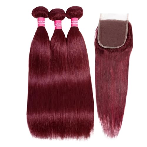 Human Hair Bundles Glatte Echthaarbündel mit Verschluss – Glatte Haarbündel mit Verschluss, brasilianisches Haar, Echthaar, mit Spitzenverschluss, 4 x 4, freier Teil mit Babyhaar human hair weave (Co