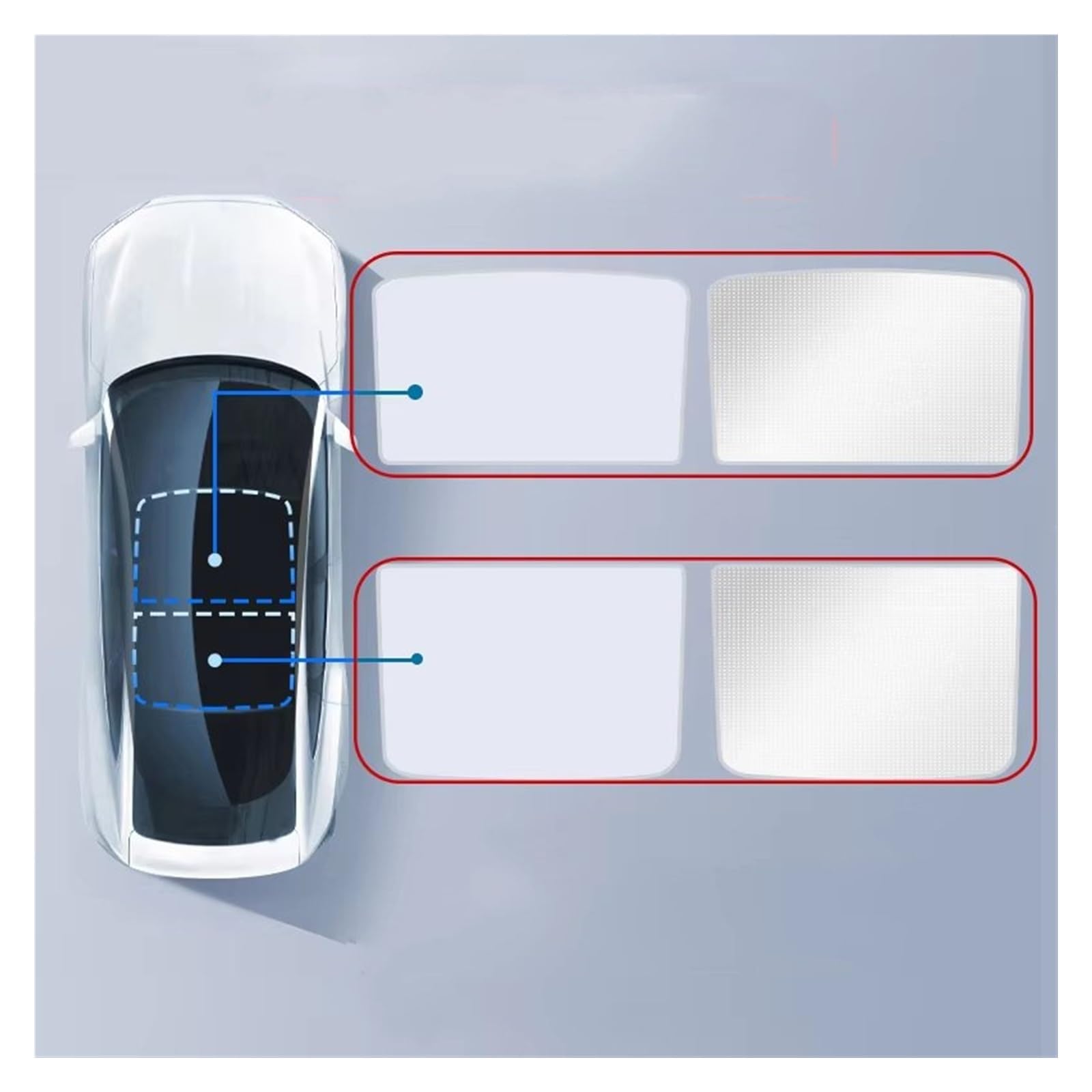 Sonnenschutz Für Tesla Für Modell Y 2021-2024 Highland EIS Tuch Schnalle Sonnenschirme Glas Dach Sonnenschirm Vorne Hinten Schiebedach Dachfenster Auto Sonnenschutz(Weiss)