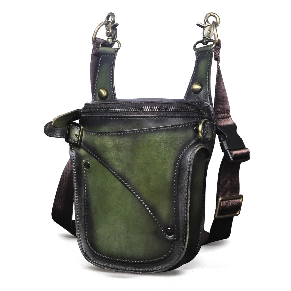 Motorrad Beintasche Leder Motorrad Reiten Drop Bag Design Reise Fanny Gürtel Hüfttasche Fall Motorrad Tasche Bein(Green)