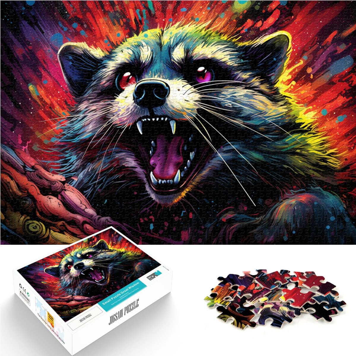 Puzzles mit 1000 Teilen, bunter Waschbär, für Erwachsene, Holzpuzzle, Spaß für Aktivitäten zu Hause, Geburtstagsgeschenk, Reisegeschenk, 1000 Stück (50 x 75 cm)