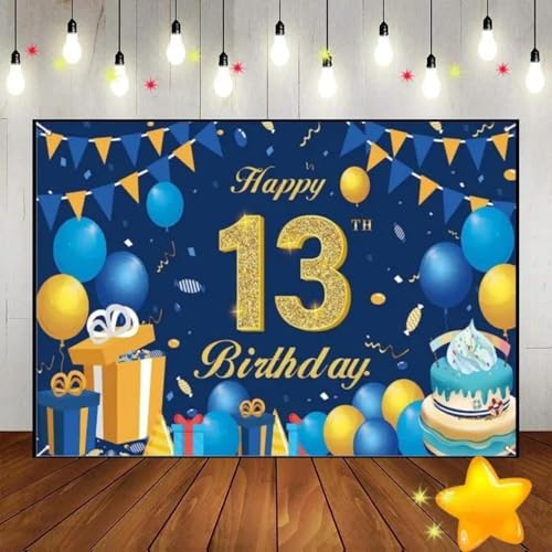 Alles Gute zum 13. Geburtstag Hintergrund Mädchen Junge oder JahrgangRot BabyDekoration Prinz Spielmaschine Party Goldenes Banner 240X180cm