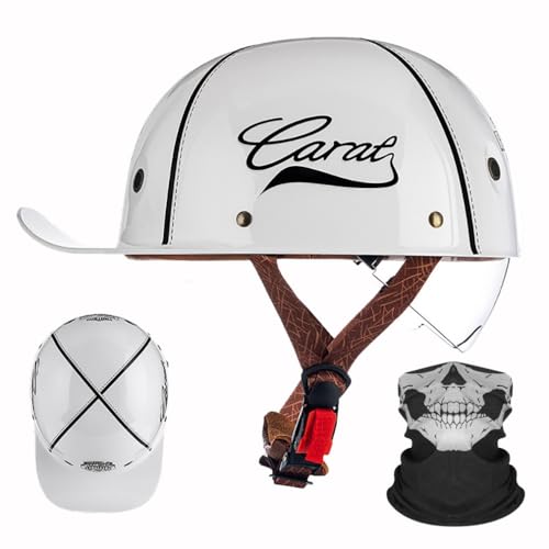 Motorrad Halbhelm Halbschalenhelm Baseballmütze-Helm Baseball Cap Motorradhelm ECE-Zulassung Open Face Helm Mit SchrumpffäHiger Linse Cruiser Chopper Scooter Helm Mopedhelm/57-64cm