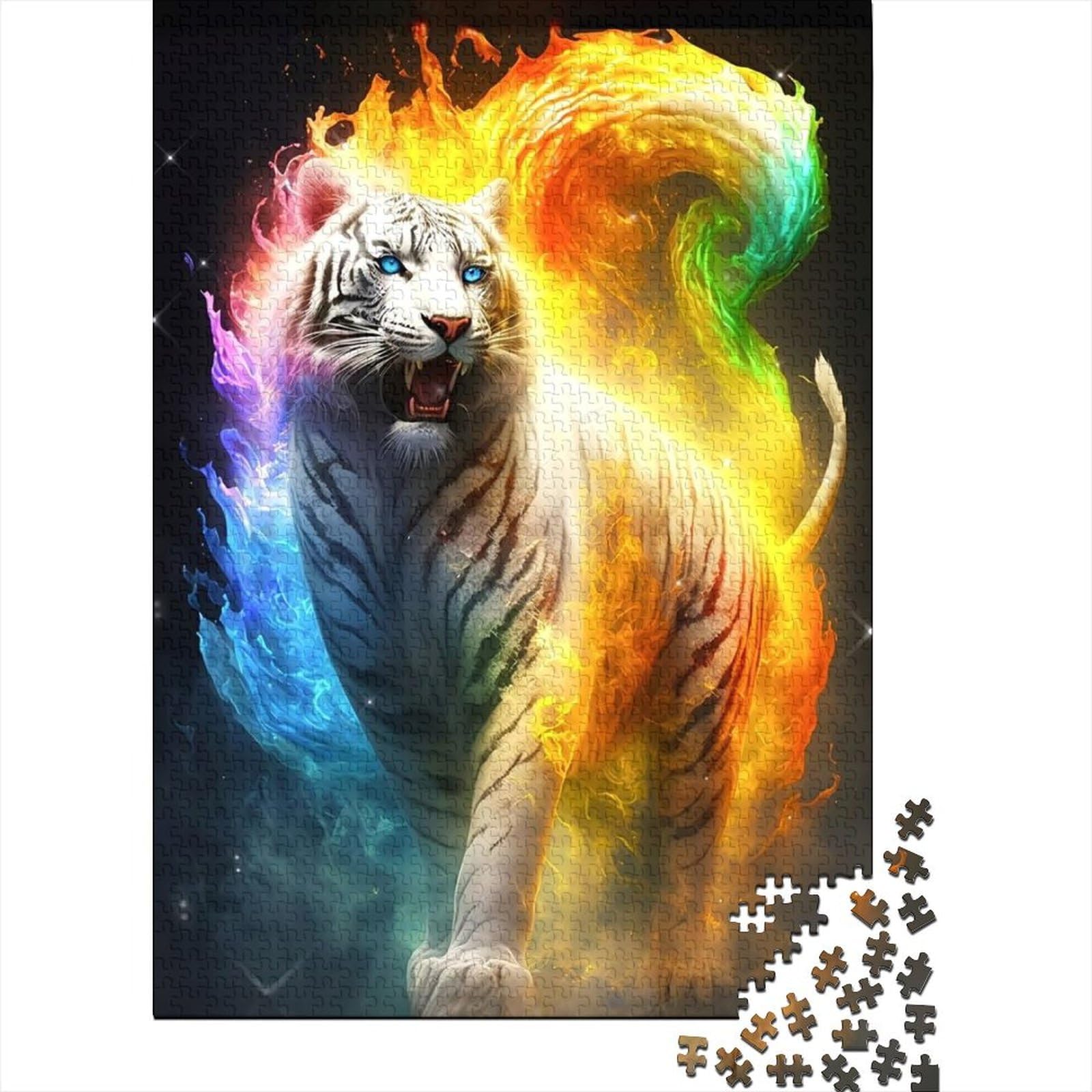 Tiger-Holzpuzzle für Teenager, Geschenke für 1000-teilige Puzzles für Erwachsene und Teenager, Entspannungspuzzles, Denksportaufgaben (Größe: 75 x 50 cm)