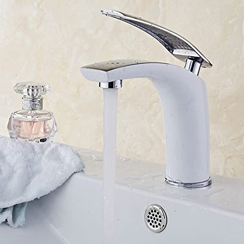 Waschtischarmaturen, Waschtisch-Einhebelarmatur Weiss Verchromter Wasserhahn Waschtisch Elegant Bad Armatur Waschbecken Badarmaturen aus Messing