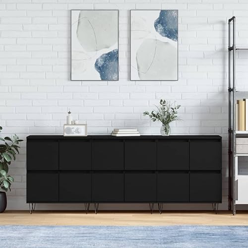 CCCINER Sideboards 3 Stk. Schwarz Holzwerkstoff,Zeitloses Sideboard für dein Zuhause: Stilvoll, praktisch und langlebig