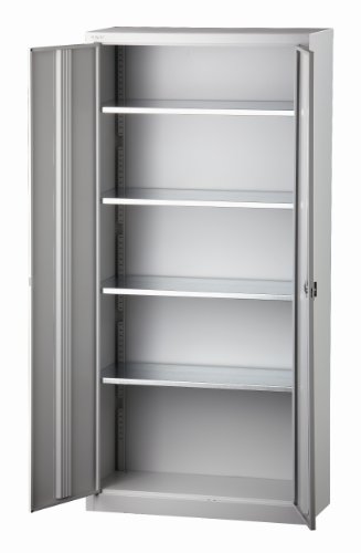 BISLEY Flügeltürenschrank Universal, 4 verzinkte Fachböden, 5 OH, Stahl, 645 Lichtgrau, 40 x 91.4 x 195 cm