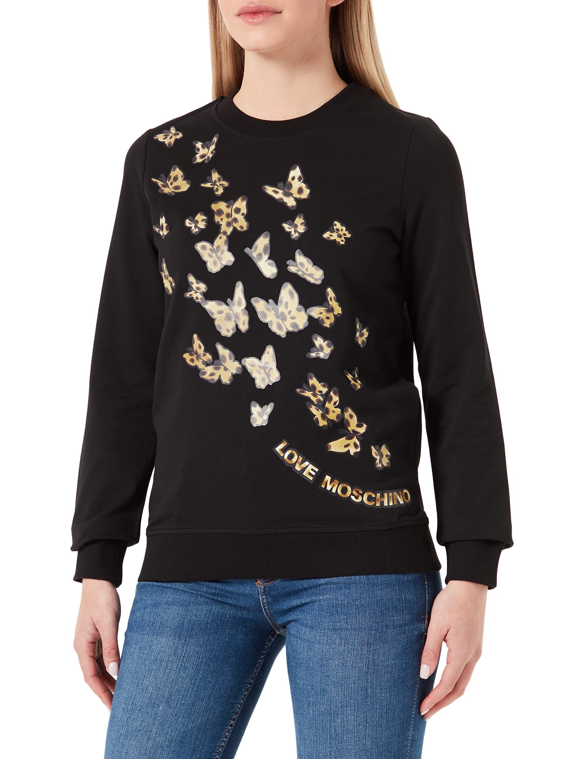 Love Moschino Womens with animalier Butterfly Print Sweatshirt, Black, 42