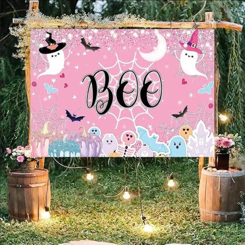 Happy Booday Halloween Hintergrund Kinder Mädchen Rosa Ankleiden Party Hintergrund Beängstigend Geburtstag Schloss Kürbis Dekoration Banner 240X180cm