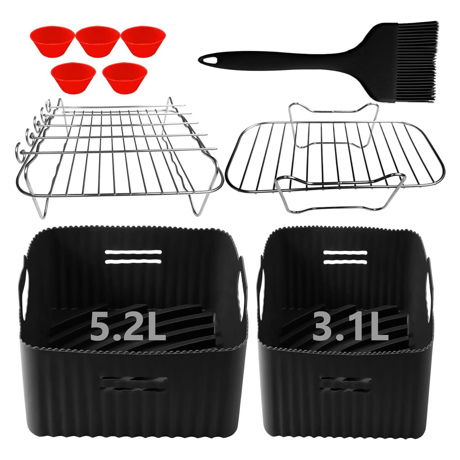 Luftfritteusen, Silikon-Töpfe, wiederverwendbar, Luftfritteusen, Silikoneinsatz, Luftfritteusenkorb mit Backgestell, Luftfritteusen-Zubehör