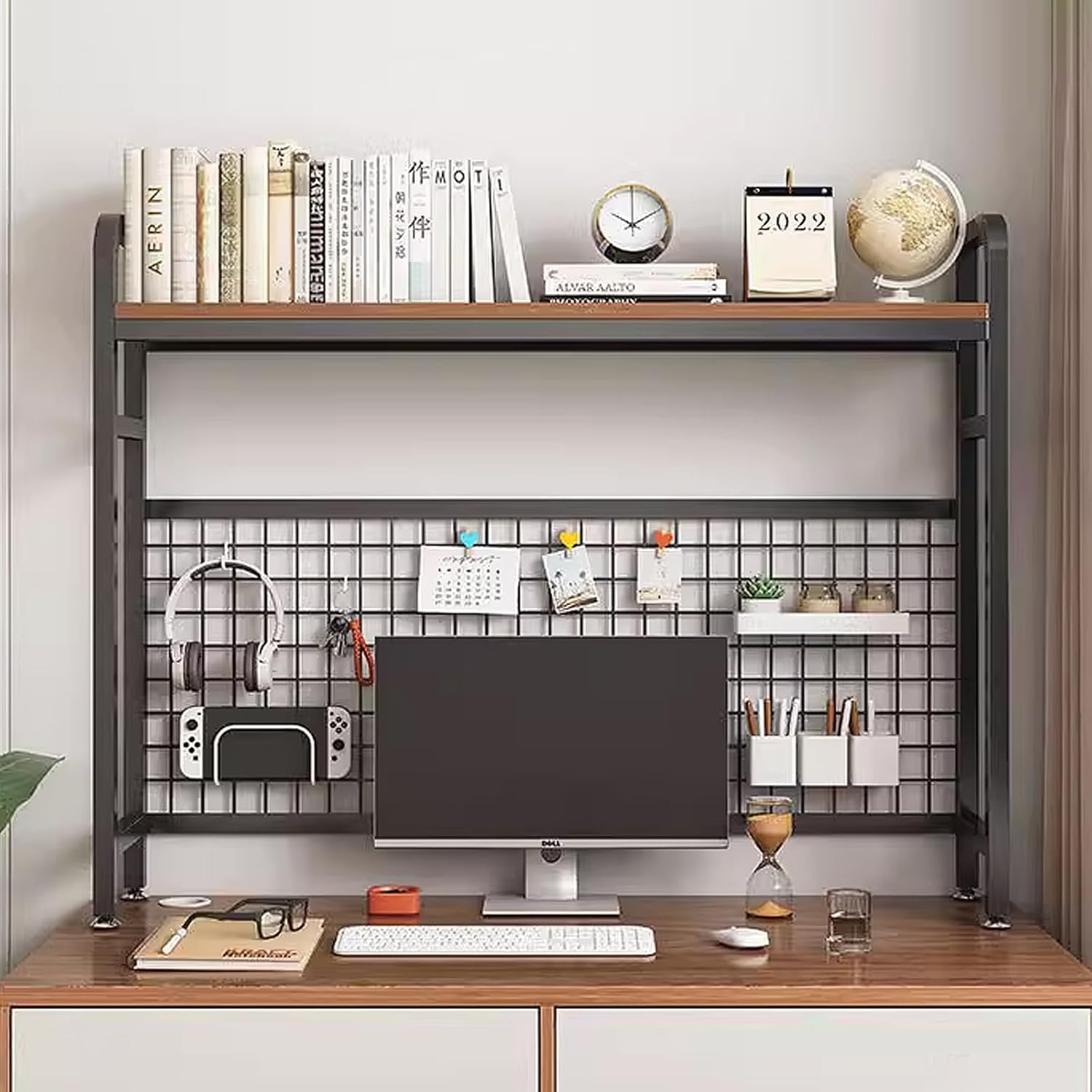 2/3-stufiges Computer-Desktop-Bücherregal, Regal-Organizer über dem Schreibtisch für Wohnheimzimmer, Mehrzweck-Bücherregal für Schreibtisch für Wohnheim, Büro, Zuhause, Schwarz, 2-stufig 75