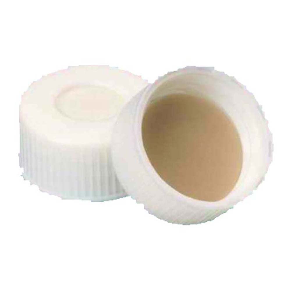 neochrom Polypropylen Ultrabond Schraubkappen mit 15mm Loch, Silikon Natur/PTFE Beige, 24mm Durchmesser, 100 Stück