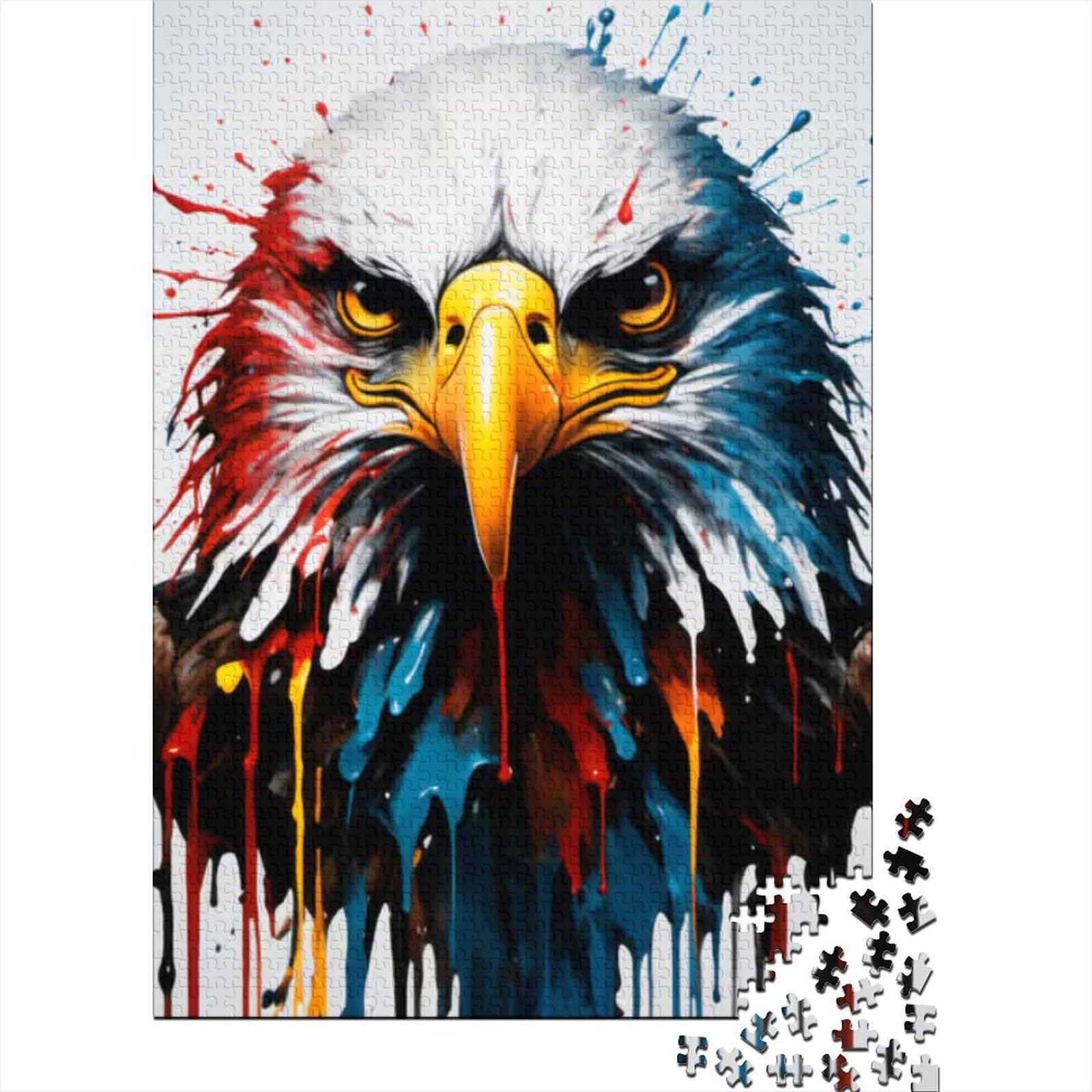 Tropfende Farbe Adler Kunst Holzpuzzle für Erwachsene Puzzle Spielzeug Kunstpuzzle für Erwachsene 1000 Teile Holzpuzzle für Erwachsene Teenager (Größe: 75 x 50 cm)