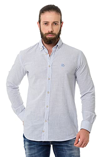 Cipo & Baxx Herren Hemd Streifen Langarm CH194 Leinen Baumwolle Blau XL