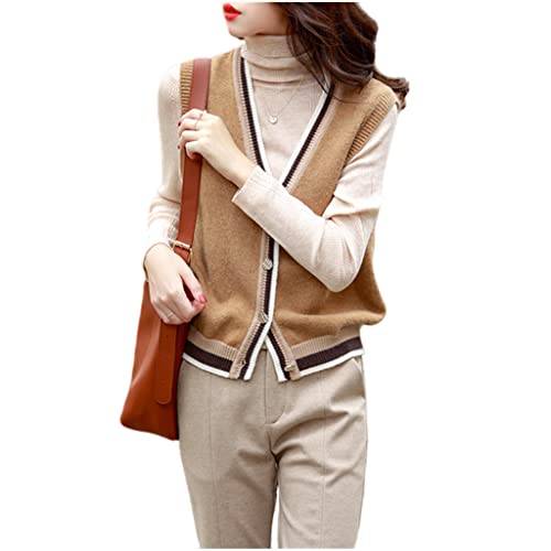 SHUIZONG Strickweste Für Damen Strickjacke Pullover Weste Kaschmir Weste Warmes Strickweste Frauen Loser Ärmellose Kaschmirpullover-Camel,M