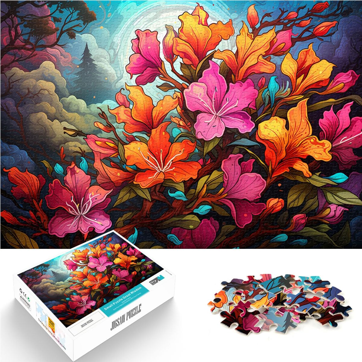 Puzzle-Geschenk, Bunte Blumen, Puzzle für Erwachsene, 1000 Teile, Holzpuzzle, Spielzeug, Puzzle, Lernspiele, Stressabbau-Puzzle, 1000 Teile (50 x 75 cm)