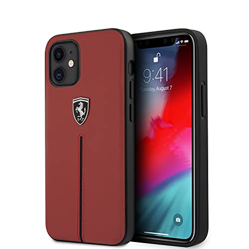 Ferrari Schutzhülle aus Leder, Rot und Schwarz mit silberfarbenem Logo, kompatibel mit iPhone 12 Mini (5,4 Zoll)