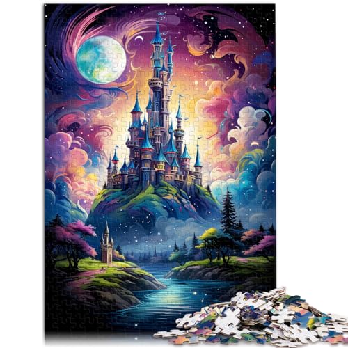 Puzzle für farbenfrohe, psychedelische Nacht im Fantasy-Schloss, 1000-teiliges Puzzle für Erwachsene, Holzpuzzle zum Stressabbau, 1000 Teile (50 x 75 cm)