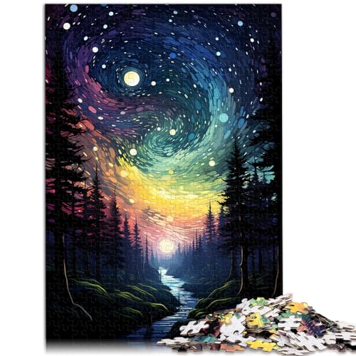 Puzzle, bunte psychedelische Sterne im Wald, Puzzle für Erwachsene, 1000-teiliges Holzpuzzle, Spielzeug, Denkspiel, 1000 Teile (50 x 75 cm)