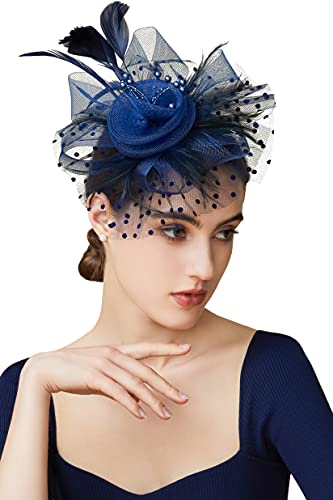 ArtiDeco Fascinators Hut Damen Cocktail Party Fascinator Haarreif Englische Tee Party Accessoires (Dunkelblau)