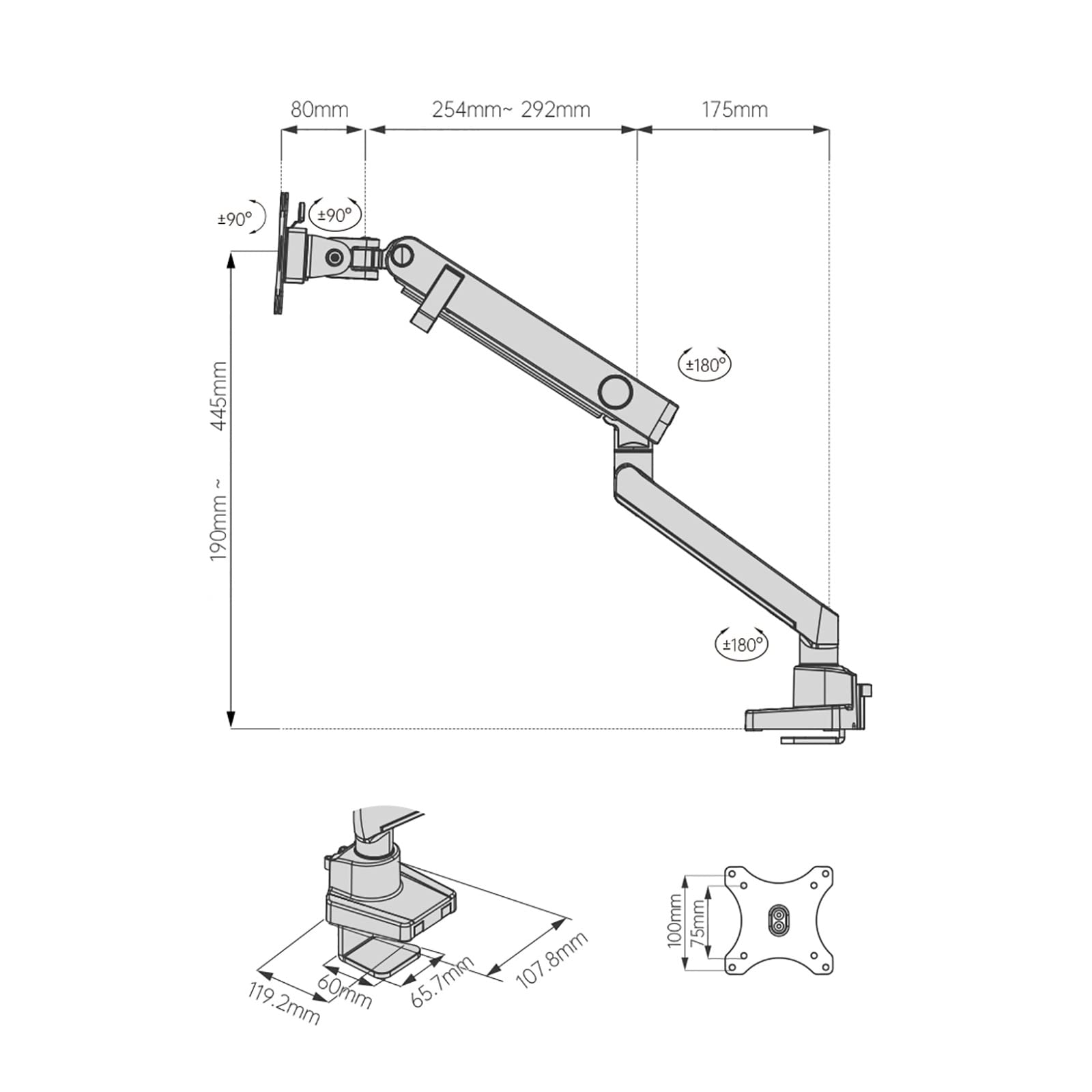 VSULZVNU TV Ständer Universal Monitorständer, Eingebaute Mechanische Feder, Monitorarm Geeignet für 13-30 Zoll Computerbildschirme, mit C-Klemme und Stanzbasis, Hält bis zu 13 bis 30 Zoll