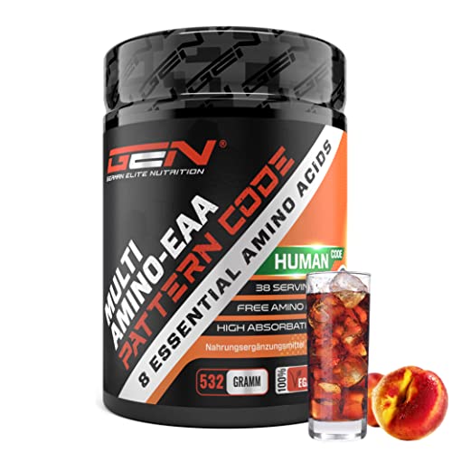 EAA Pulver - 532 g - Ice Tea Peach - Human Code Formel - Alle 8 essentielle Aminosäuren - Amino Workout Drink - Leckerer Geschmack - Vegan