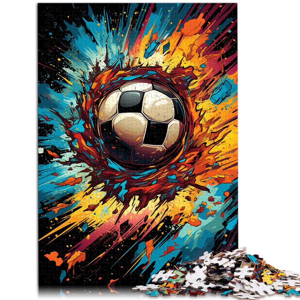 Puzzle zum Verschenken, farbenfroher Fußball mit Zeichnung für Erwachsene, 1000-teiliges Puzzle, Holzpuzzle, Spaß für die ganze Familie, Puzzle 1000 Teile (50 x 75 cm)