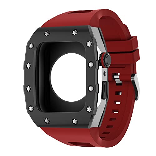 KANUZ 44 mm 45 mm Modifikationsset für iWatch Serie 7, 6, 5, 4 SE, Metallgehäuse, Silikonband für Apple Watch, Gummiband, Stoßfängerabdeckung (Farbe: B-SS-R, Größe: 45 mm)