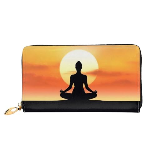 DENMER Gelbe Blumen Schmetterlinge Leder Geldbörse Kunstleder mit metallischem Reißverschluss geräumiges und stilvolles Accessoire für moderne Frauen Produkt, Yoga Meditation, Einheitsgröße, Modern