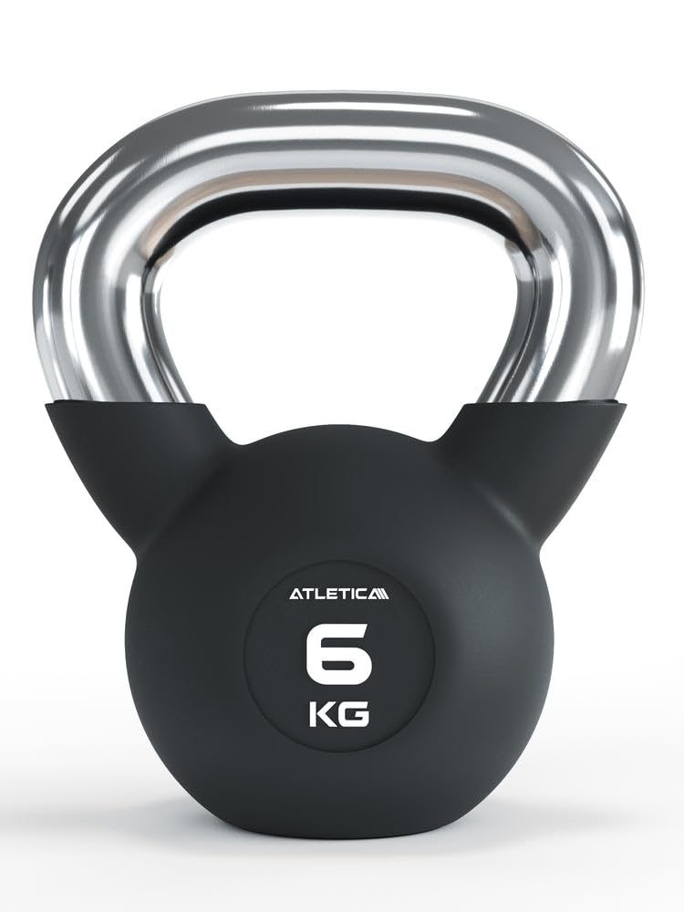 Atletica Kettlebells | 4-32 kg |Gummierte Kugelhantel mit Chromgriff | Hochwertige Stahllegierung | Studioqualität | Funktionelles Ganzkörpertraining Gewicht 6kg