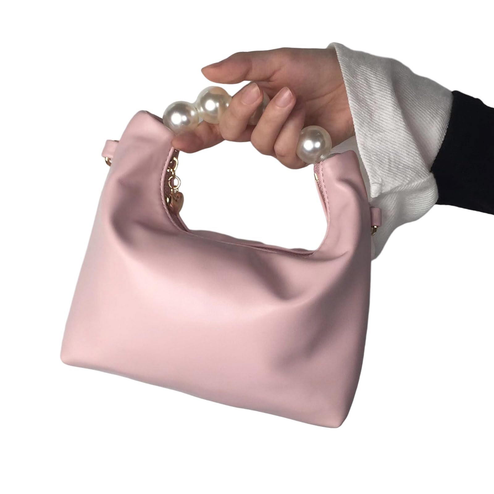 Meiliyizu Handtasche für Damen, PU-Leder, Abendtasche, Perlen-Griff, Handtasche mit Kette, kleine Umhängetasche für Hochzeit, Party, Abschlussball