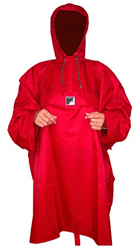 HOCK Wander Regenponcho 'Wetter AS Klima' mit Langen Ärmeln - Der Atmungsaktive Outdoor Poncho für Damen und Herren - Regencape mit weitem Schnitt für's Wandern mit Rucksack (Rot, über 185cm)