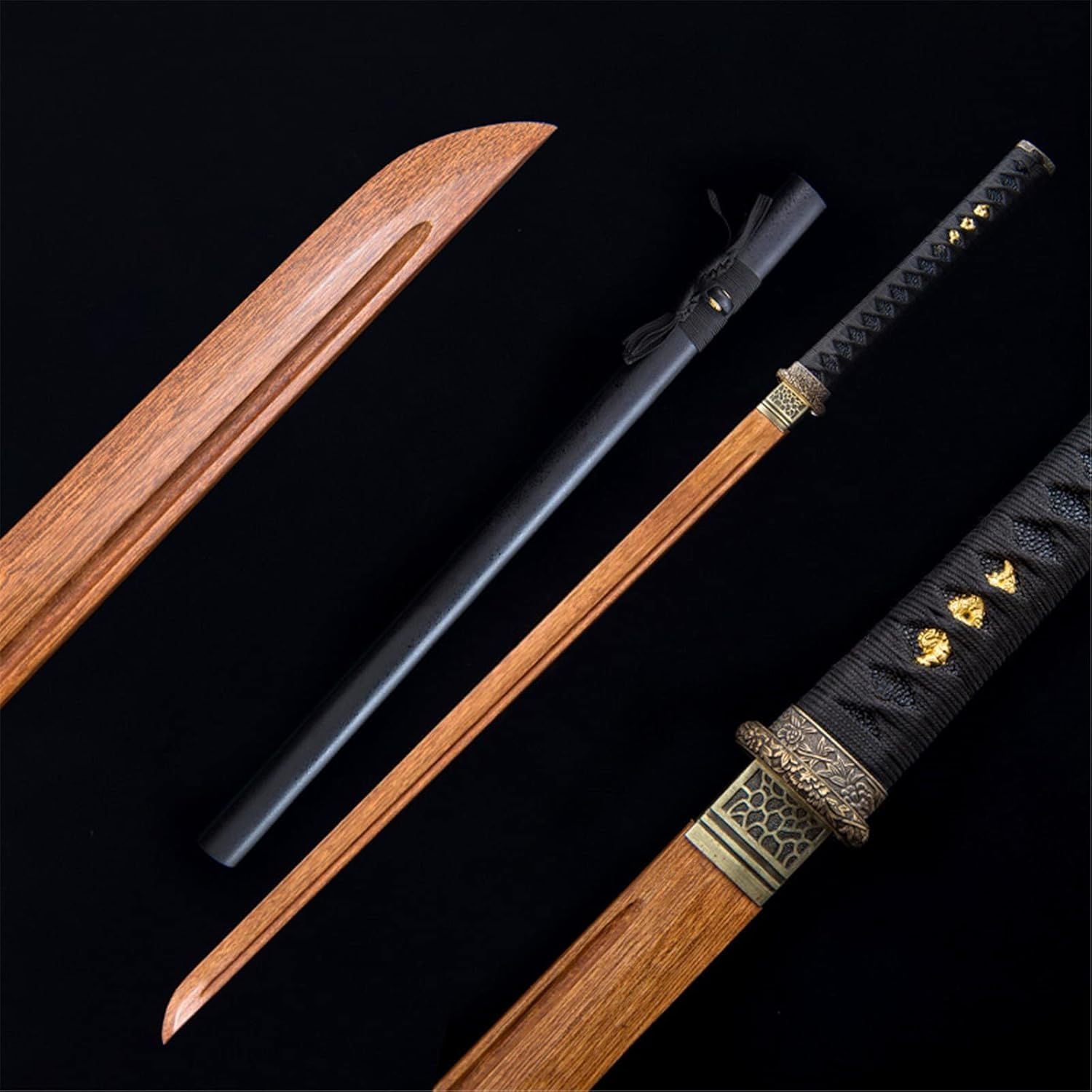 MAUXpIAO Gerades Samurai-Schwert aus Palisander mit Scheide, 103 cm, handgefertigtes Katana aus Holz, Bokken für Cosplay, Kendo-Training, Heimdekoration, Sammlung schwerter/A/103cm