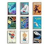 Vintage-Disney-Poster, Space Mountain, Fluch der Karibik, It's a Small World, Star Tours, Astro Blasters, Disney Ride Reproduktion, Wandkunst, 28,9 x 43,2 cm, Set mit 9 Disney Ride Postern für die