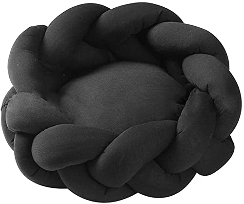 Katzenbetten Weiches Warmes Handgemachtes Stricken 5CM Dickes Kissen Rund Welpe Kätzchen Hundesofa Waschbar Nest für Kleine Hunde Katzen (Farbe : Schwarz, Größe : 40cm/15.7inch)