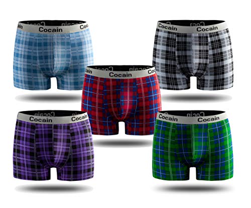 Cocain underwear 5 Stück modische Enge Karierte Boxer Boxershorts farbige Unterhosen Karo Gr. M Farben gemischt Baumwolle Männer Boxers Unterhosen männer Eng anliegend