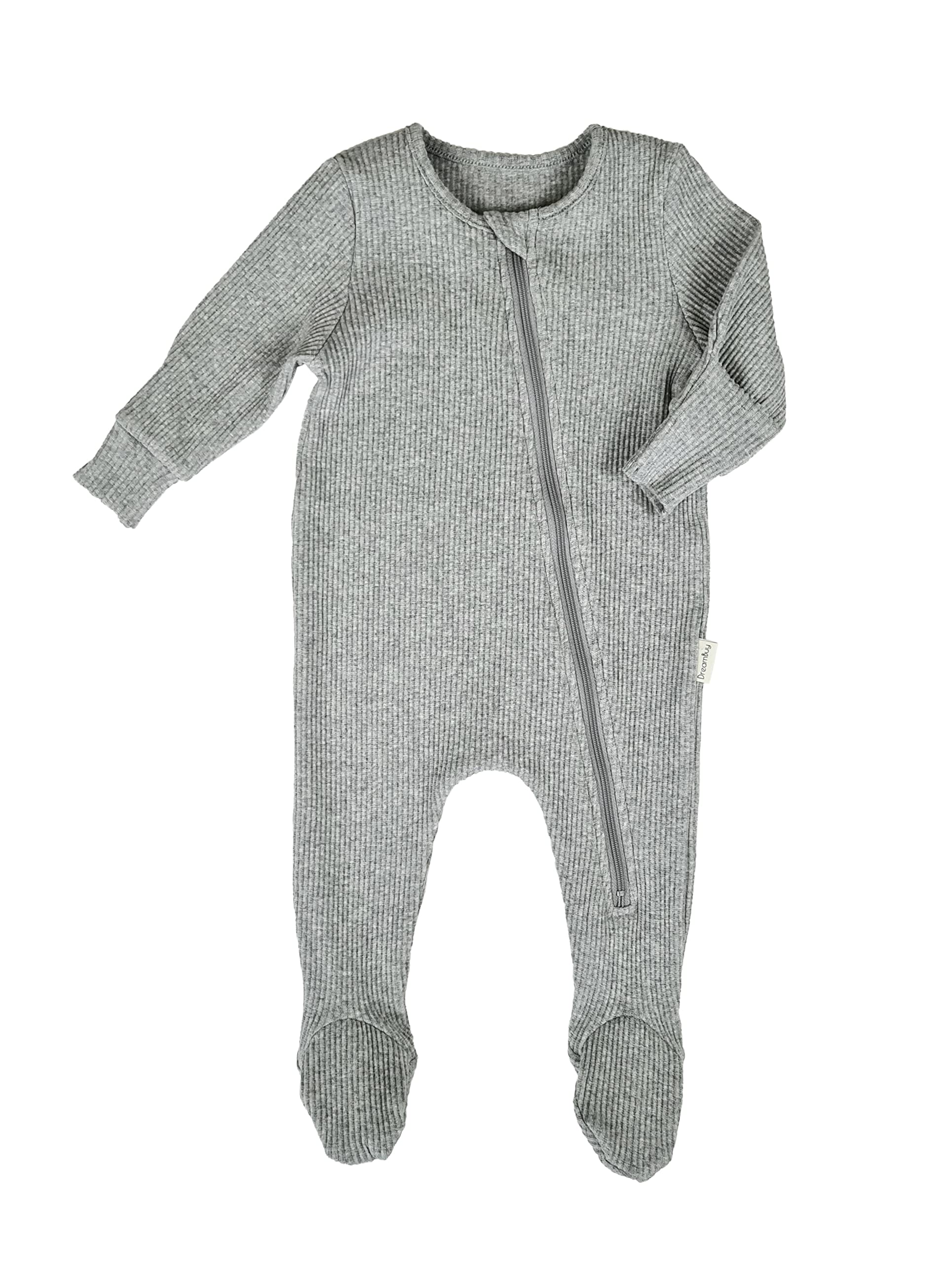 DreamBuy 0-3Y Reißverschluss Schlafanzug Gerippte Weiche Baumwolle Baby Jungen Mädchen Strampler Unisex Bodysuit Pyjama Kinder Onesie Fußlos Fuß Allergikerfreundlich (0-3 Monate, Taubengrau)