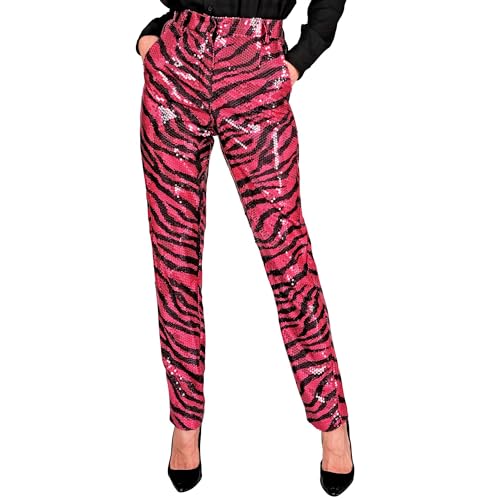 Widmann - Party Fashion Paillettenhose für Damen, Zebra Streifen, Disco Fever, Schlagermove, Damenhose