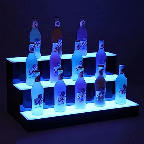 3-stufiges LED-beleuchtetes Spirituosenflaschen-Display, beleuchtetes Flaschenregal für kommerzielle Bar-Getränkebeleuchtungsregale zu Hause, mit Fernbedienung, mehrfarbig, 60 cm x 33 cm x 2