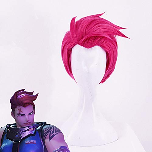 LINLINCD-Game Overwatch Ow Zarya Cosplay Wig Rose Pink Short Heat Resistance Fiber Synthetic Hair Anime Costume Wigs Peruca Cosplay Kumz0165