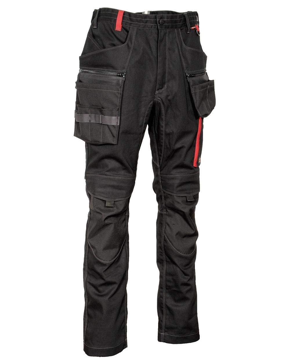 Cofra V561-0-05.Z52 MURECK Multitaschen-Hose, 64% Baumwolle, 34% Polyester, 2% Elasthan, 300G Schwarz/Rot, Größe 52