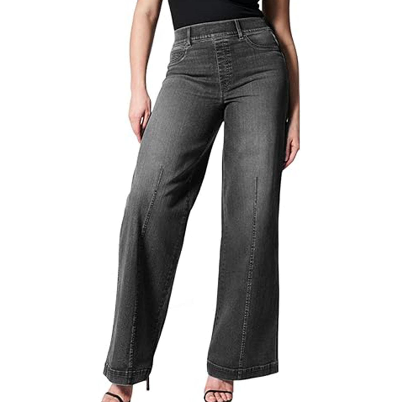 Lambo Baggy-Jeans mit lockerer Passform,Pull-On Neuheit Stretchy Damen Jeans mit hoher Elastizität - Stilvolle Jeans im gealterten Look ohne Reißverschluss für Strand, Urlaub, Zuhause, Arbeit,